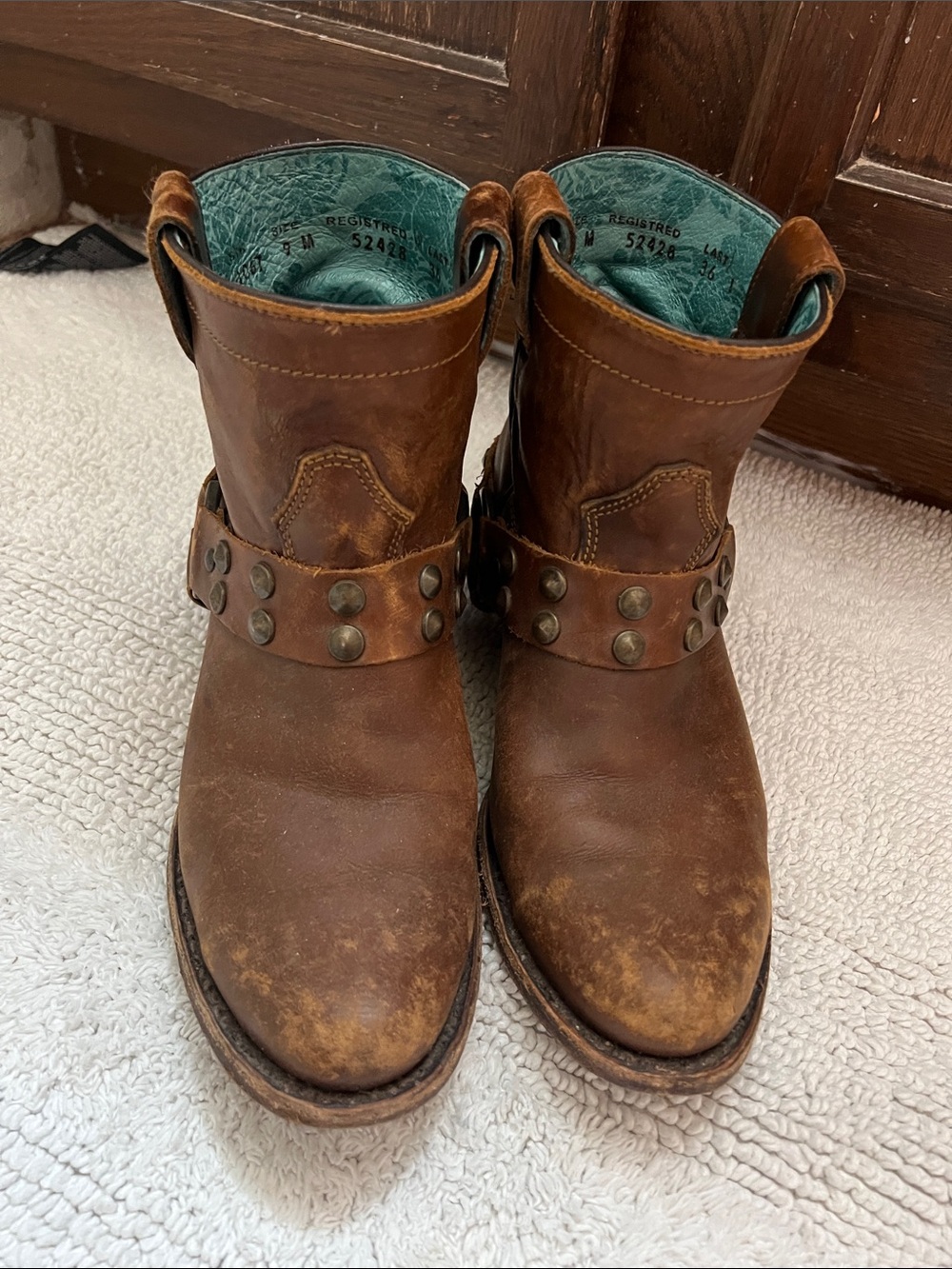 Women's Brown Leather Ankle Booties with Teal Interior